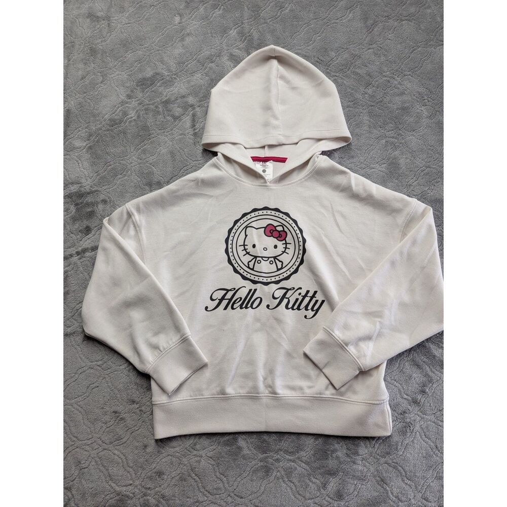 Hello Kitty Hoodie Girls Medium 7/8 White Pullover Sanrio Graphic Sweatshirt